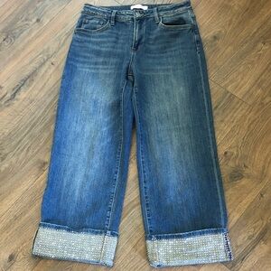FlyingMonkey ANKLE WideLeg JEANS CAPRIS Inseam26” Rhinestone Cuff EUC